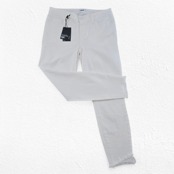 Paige White Verdugo Cropped Skinny Jeans Distressed Hem Size 31 NWT FLAWED - Picture 1 of 14
